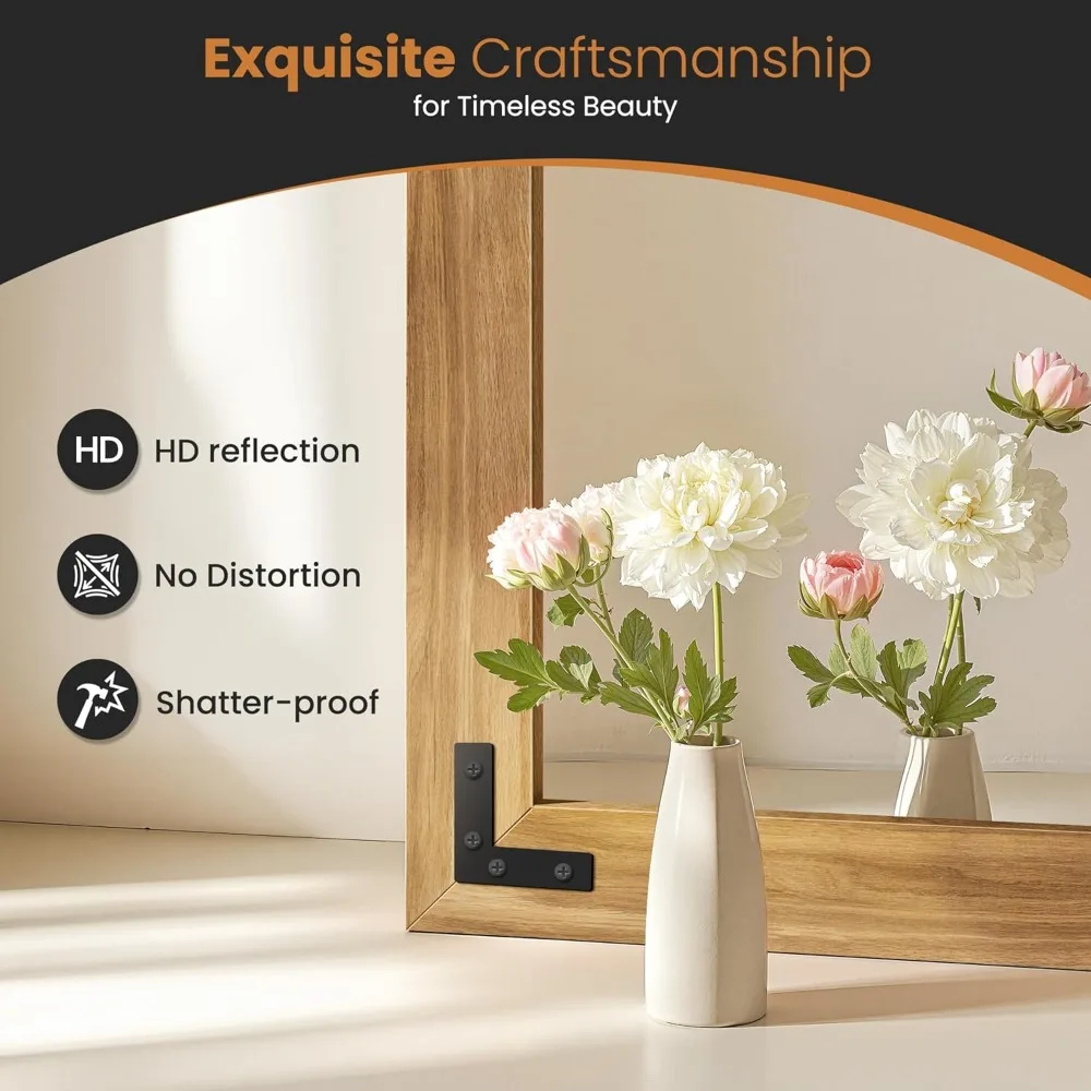 مرآة زينة من الخشب الصلب مقاس 36 × 24 بوصة على طراز المزرعة مع إطار خشبي لديكور الحمام وغرفة النوم، مناسبة للرأسي أو H