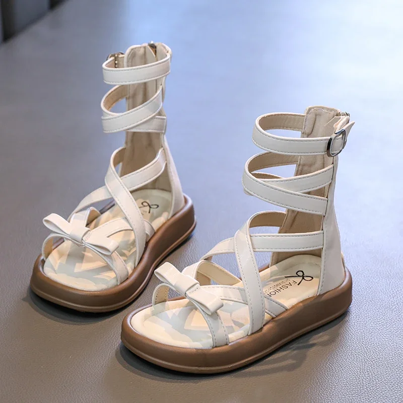 Summer Kids Thick Bottom Sandals Fashion Woven Girls Hollow-out Gladiator Sandals Trend School Children's Causal Roman Sandals