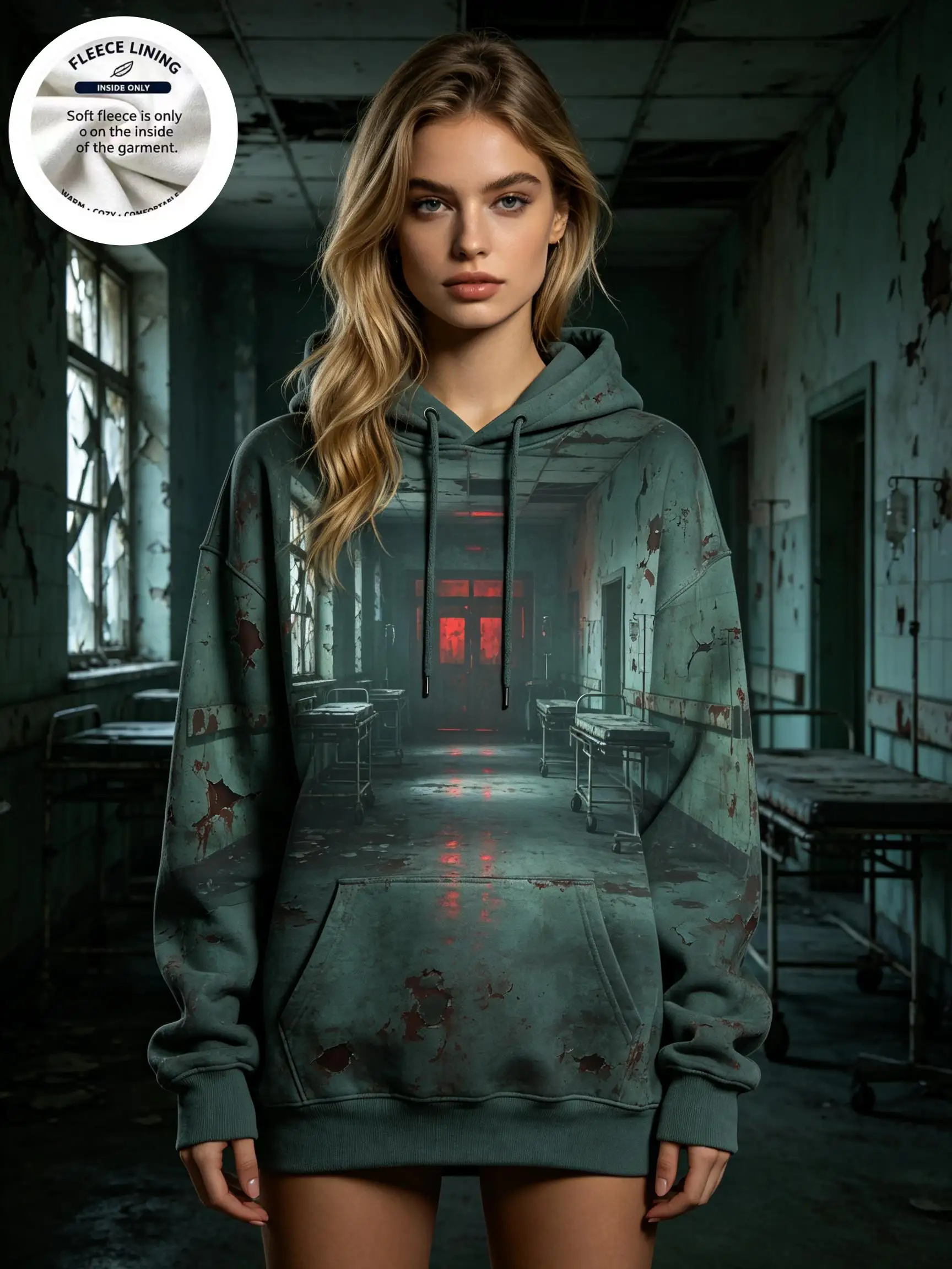 Halloween Dark Horror Fleece Hoodie Women Sweatshirt Magic Altar Spooky Graphic Hooded Top