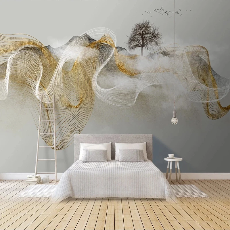 Customized 3D Hand Painted Chinese Modern Abstract Landscape Mural Bedroom Study Wallpaper Living room TV background restaurant