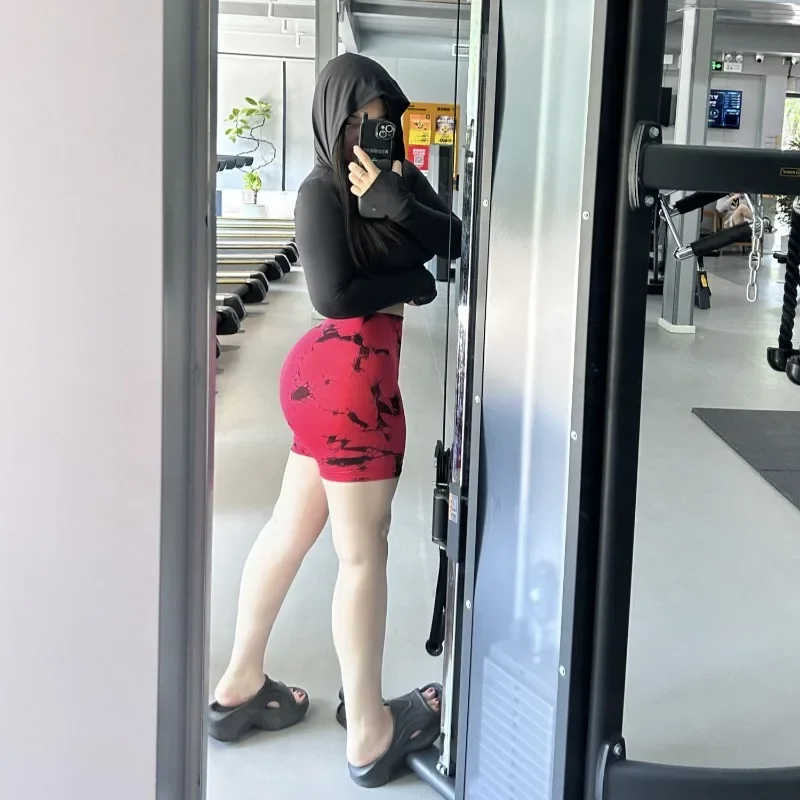 American Subculture Tie-dye High-waisted Yoga Pants New Sport Fitness Casual Short Women's Fashion Sexy Hip Lift Slim-fit Shorts