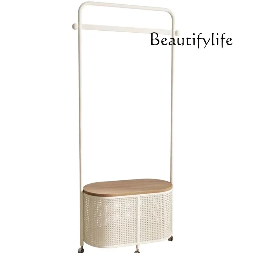 Cream style household bedroom imitation rattan woven dirty laundry basket hanger integrated floor-to-ceiling storage hanger