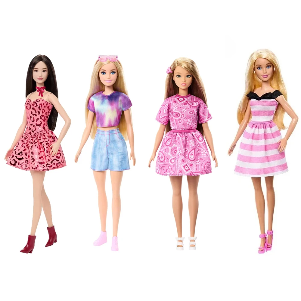Original Barbie Fashionistas Doll Blond Hair Pink Paisley Clothes Shirt Platform Sandal Hair Clip Dress-up Gift Toys Accessories