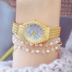 BS bee sister Reloj de mujer nuevo, correa de malla dorada, esfera pequeña, reloj de pulsera informal para mujer, relojes de pulsera de plata para mujer, envío gratis