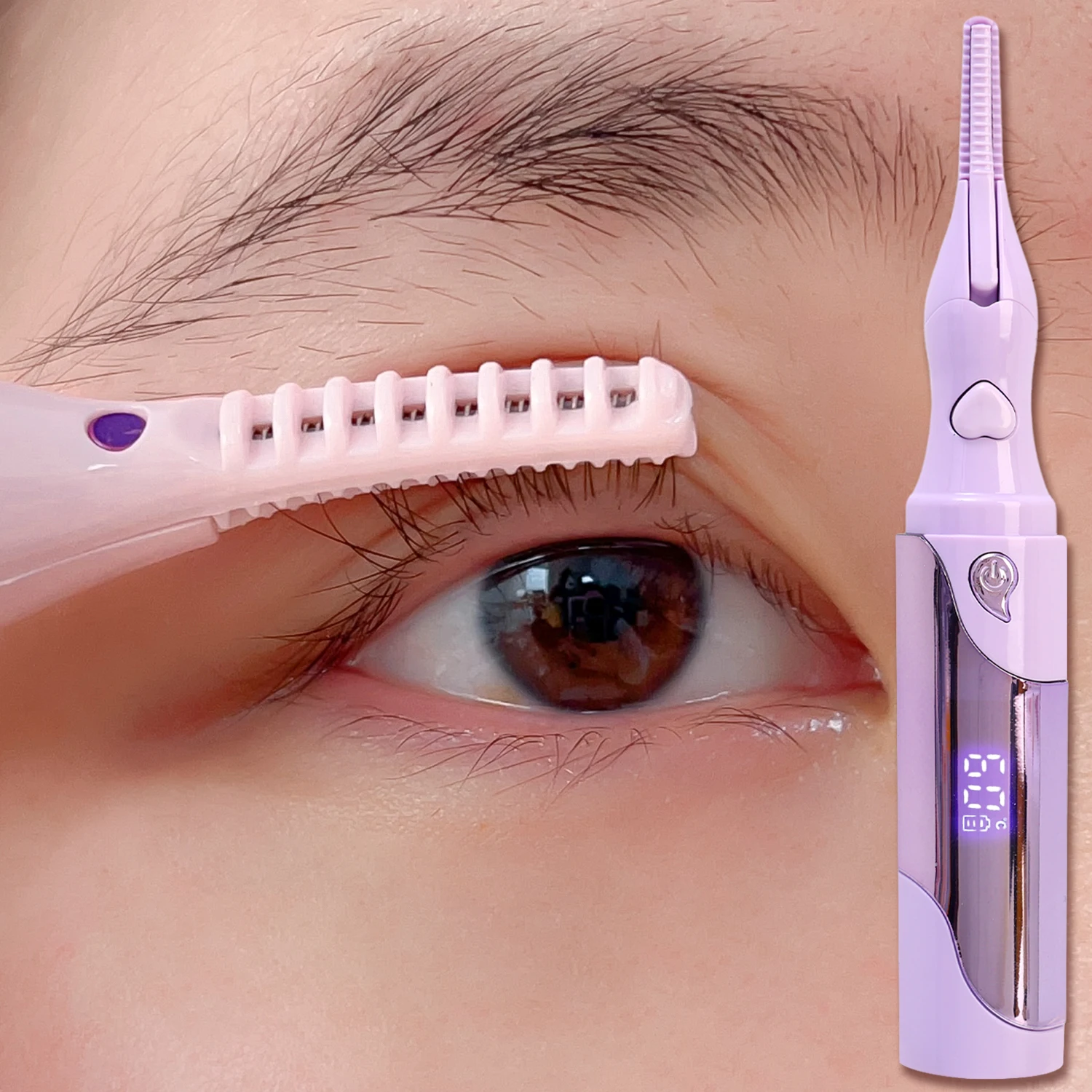 Elektryczna, podgrzewana, przenośna zalotka do rzęs, ładowana przez USB, szybkie i trwałe podkręcanie rzęs, grzebień i klips 2w1, do makijażu.