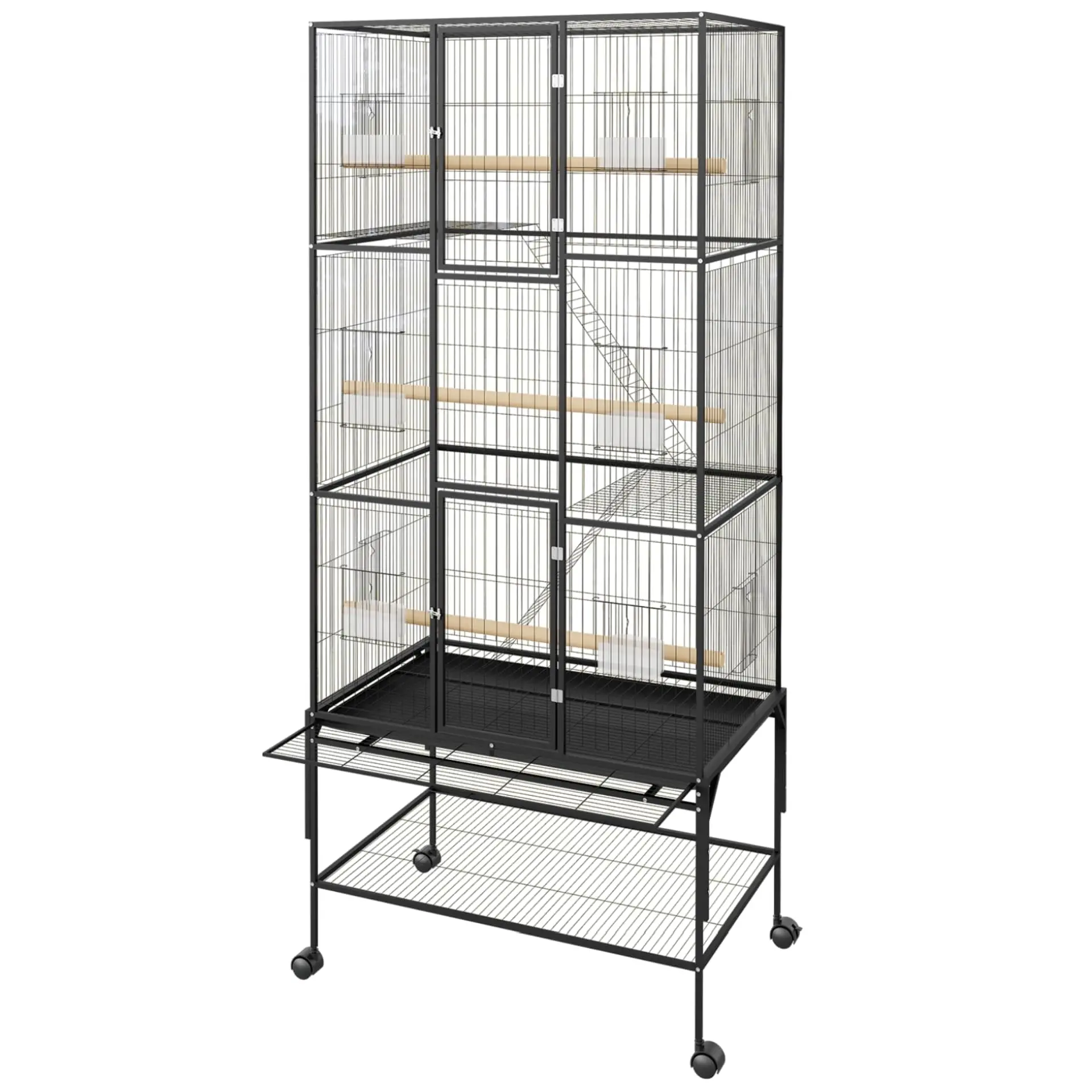 69-Inch Rolling Bird Cages with Storage Shelf – Large Parrot Cage for Macaws, Cockatiels, Conures, Parakeets, Budgies &