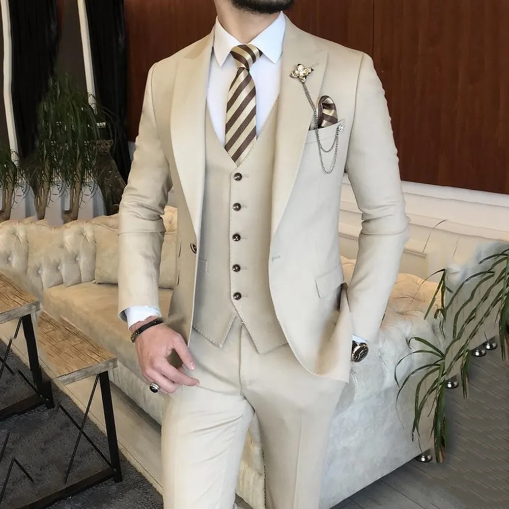 Traje de boda clásico para hombre, traje de 3 piezas con solapa de pico, traje elegante para novio (Blazer + chaleco + Pantalones), novedad