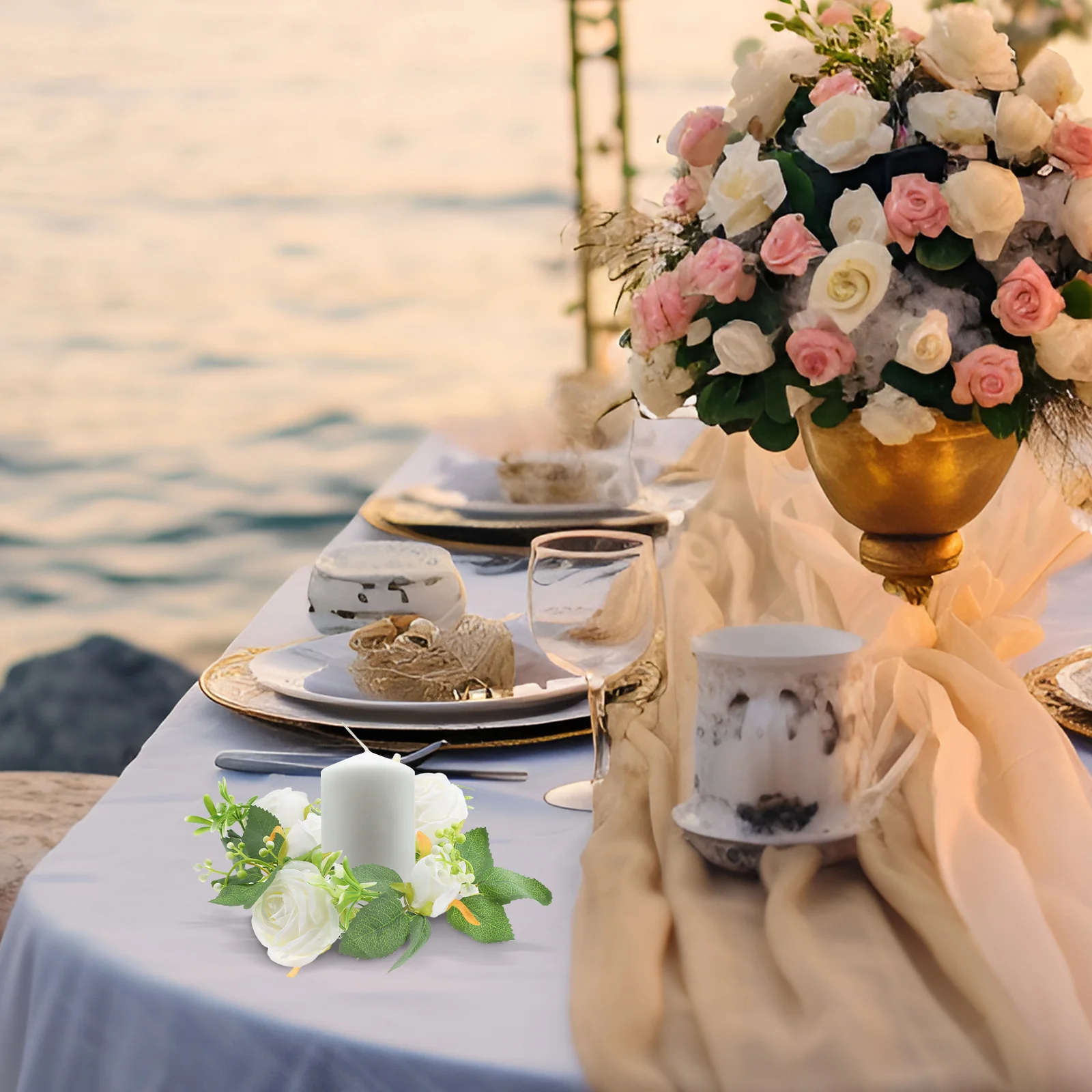 

Candlestick Garland Artificial Flower Wreath for Table Centerpiece Decorations Wedding Adornment Floral Wreaths Home