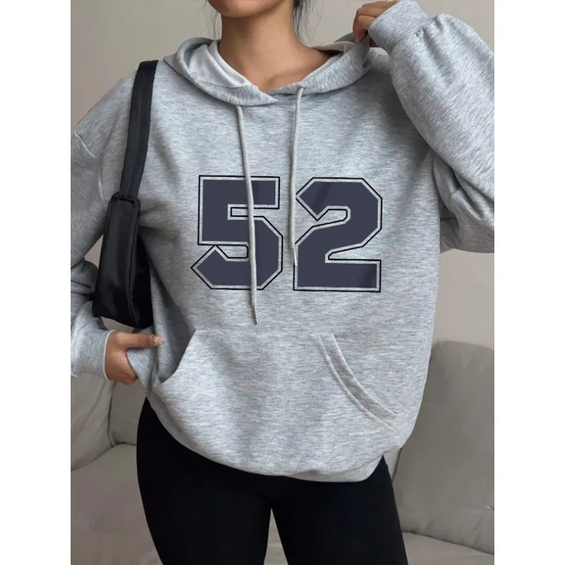 52 Exquisite Pattern Printed Casual Style Hooded Sweatshirt for Women with Casual Pullover and Drawstring