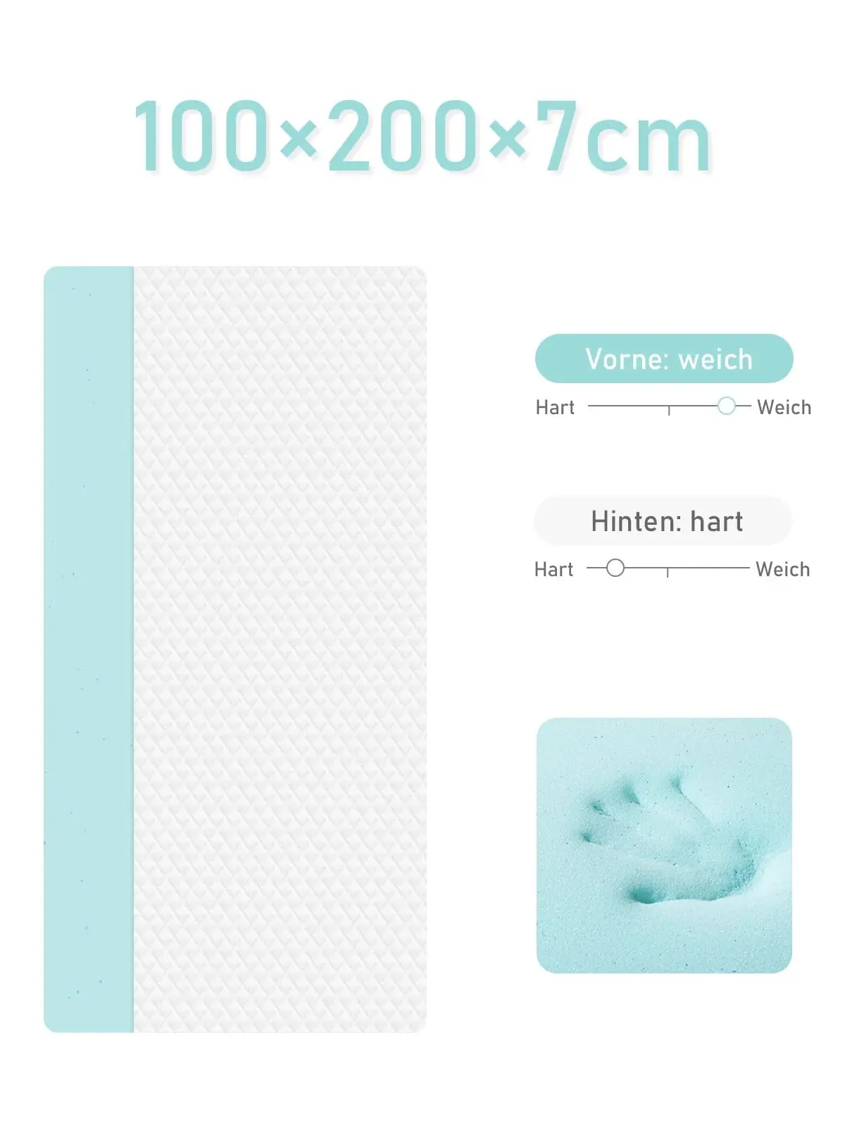 Matratzenauflage 100x200 cm 7 cm Memoryschaum H2 H3 mit Reißverschluss & Eckgurten