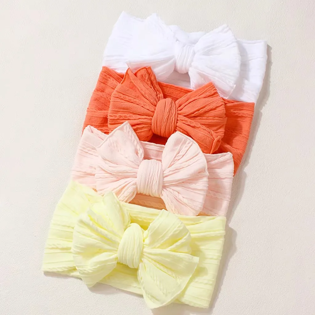 4Pcs/Lot, Knot Bow Soft Nylon Headbands For Baby Cable Knit Nylon Turban Head Wraps Infant Hair Accessories Kids Headwear