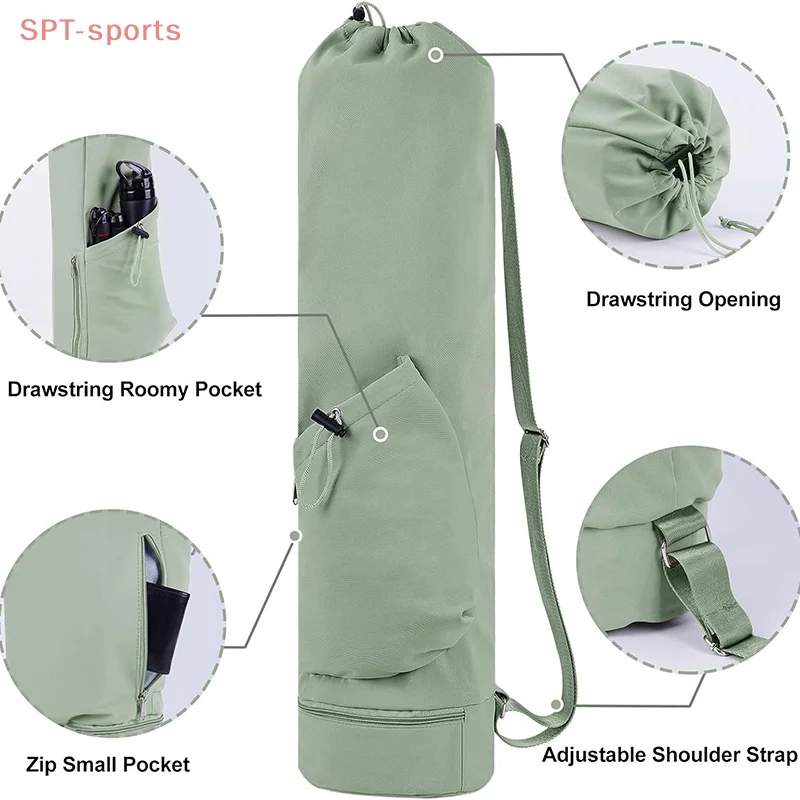 سعة كبيرة ممارسة اليوغا حصيرة حقيبة متعددة الوظائف حقيبة التخزين مقاوم للماء حقيبة اللياقة البدنية حزام الكتف قابل للتعديل قماش البريدي الكامل