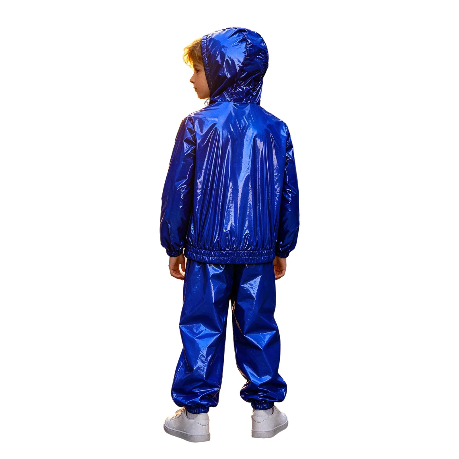 Kids Boys Girls Water Resistant Outfit Long Sleeve Zipper Hooded Jacket Raincoat with Jogger Pants for Hiking Fishing Cycling