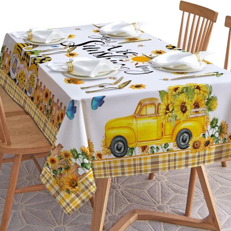 Sunflower tablecloth with floral dwarf old man pattern, rectangular tablecloth.PMJ