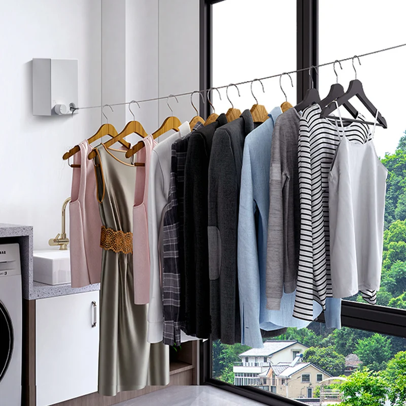 Stainless Seel Retractable Clothesline Pull-Out Clothes-Drying Machine Rope Space-Saving Clothes Drying Rack For Household