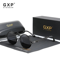 GXP Retro Gothic Steampunk Sunglasses Polarized Anti-UV400 Men Women Vintage Round Frame Glasses Driving Fishing Luxury Eyewear
