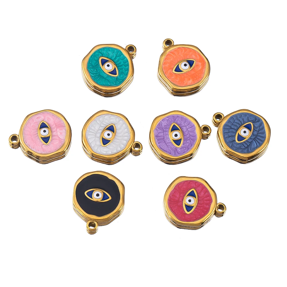 8 stuks goudkleurig roestvrij staal emaille hart oog zon ster ronde charme hangers DIY oorbellen ketting sieraden maken benodigdheden