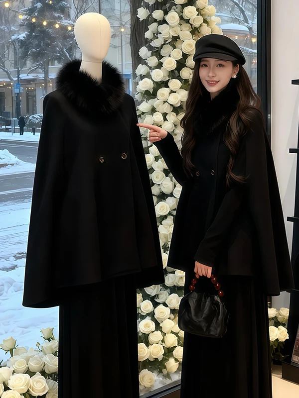 

Двустороннее шерстяное пальто с меховым воротником и капюшоном, женское зимнее модное шерстяное пальто малого размера