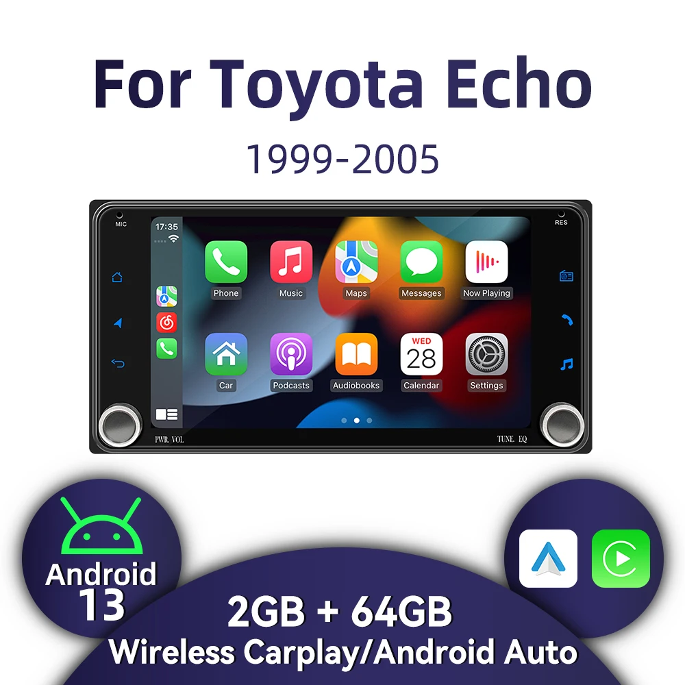 

7-дюймовый беспроводной Carplay 2 Din Android радио автомобильный мультимедиа для Toyota Echo 1999-2005 головное устройство GPS стерео Wi-Fi навигация