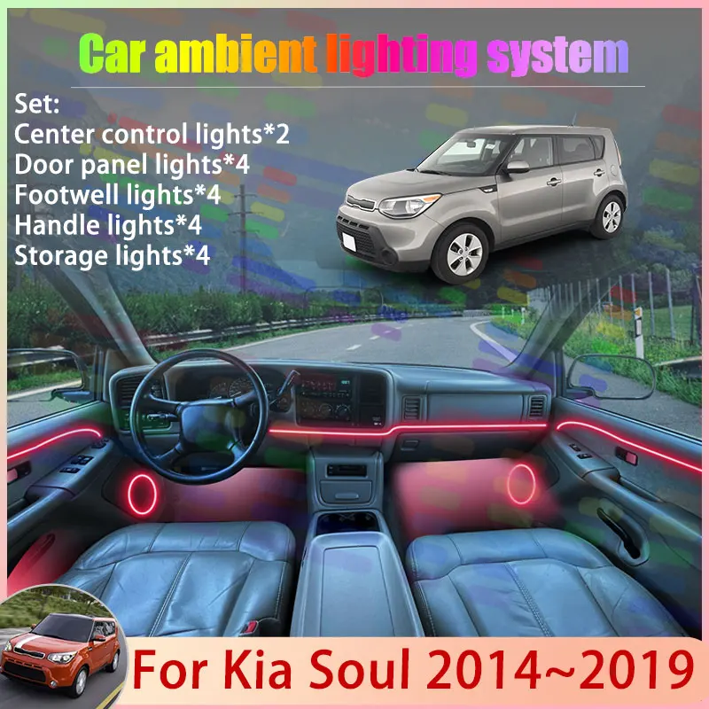 Для Kia Soul 2014~2019 PS MK2: Комплект атмосферной RGB-подсветки с эффектом бегущих огней (24 режима) и аксессуарами