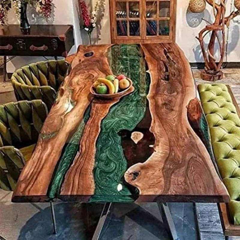 

custom.Modern Luxury Resin Epoxy Dining Table Solid Wood Steel Desk 2-8 People Restaurant Bar Kitchen or Farmhouse