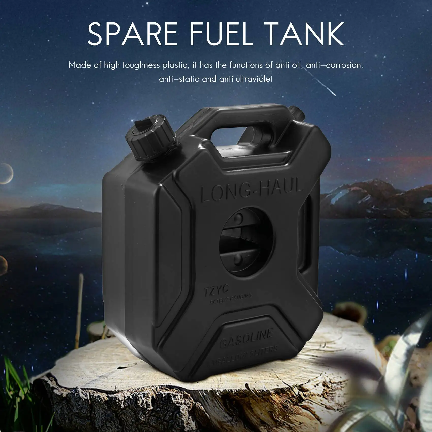 กระป๋องถังน้ำมันเชื้อเพลิง Jerrycan พร้อมล็อคและกุญแจสำรองถังน้ำมันรถจักรยานยนต์สีดำ5L ลิตร