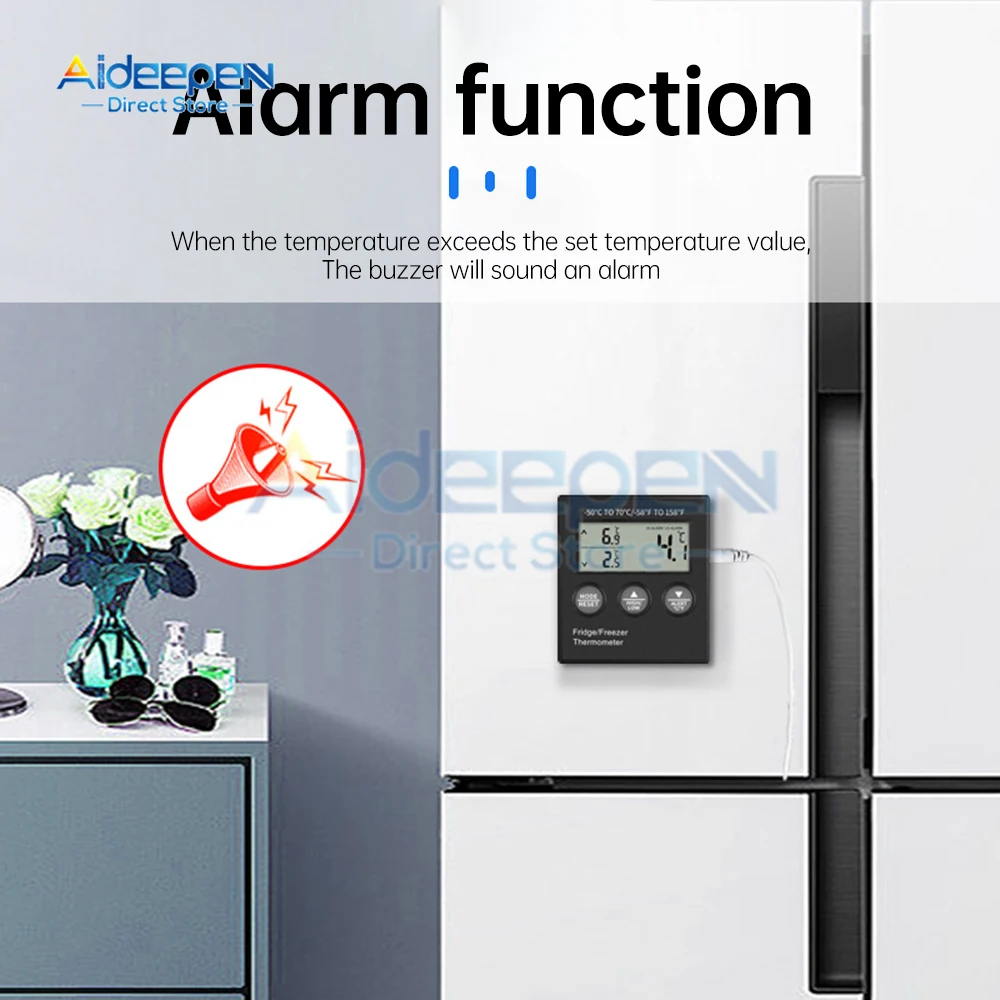 LCD Digital Refrigerator Thermometer Freezer Thermometer Aquarium Water Tank Meter High Low Temperature Alarm With Sensor