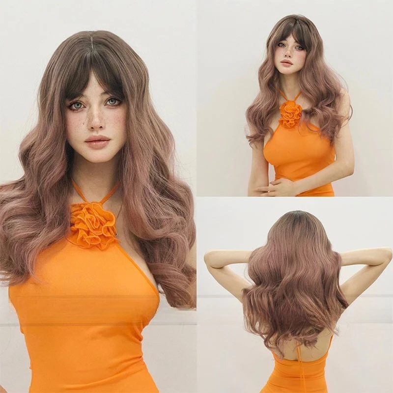 

Wig female Qi bangs long curly hair trend gradual change thin rattan big waves curly hair full head wig