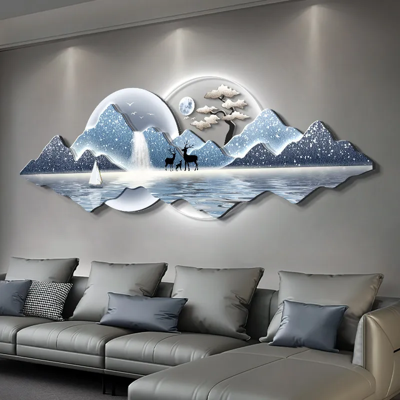 Flowing water generates wealth, new Chinese style sofa welcomes guests, pine mural lamp