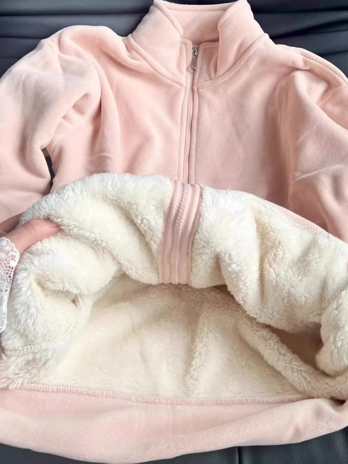 

Thick Fleece Lined Stand Collar Jacket Women's Loose Casual Sweatshirt Super Thick Cotton Clothes for Autumn Winter