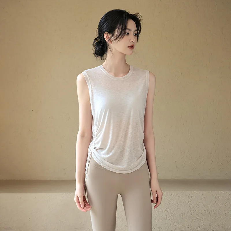 

Женская дышащая спортивная футболка для йоги без рукавов, летняя тонкая свободная повседневная блузка для бега, тренировок, фитнеса