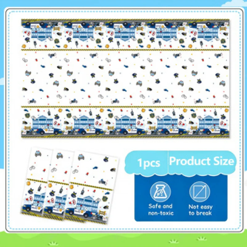 1Police car themed disposable tablecloth 54x108Inch Department Badge Waterproof Plastic Tablecloth Suitable
