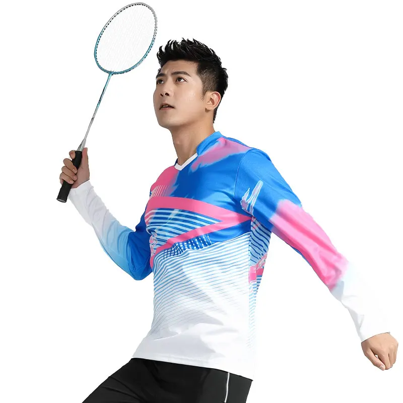 

2023 New Style Print Badminton Shirts Men Sport Training Quick-dry Wicking Long Sleeve Casual Tennis Ping Pong Volleyball Tee