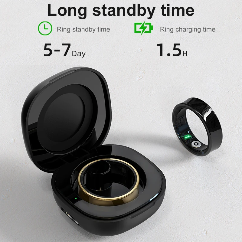 Nuovo R09 Smart Ring Uomo Donna con custodia di ricarica, monitoraggio della salute e del sonno della temperatura della pelle 5ATM impermeabile per telefono Android IOS