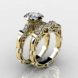 Vintage Flower Ring sets Gold Filled Filled AAAAA cz Promise Wedding Band Rings for Women Bridal Finger Party Jewelry
