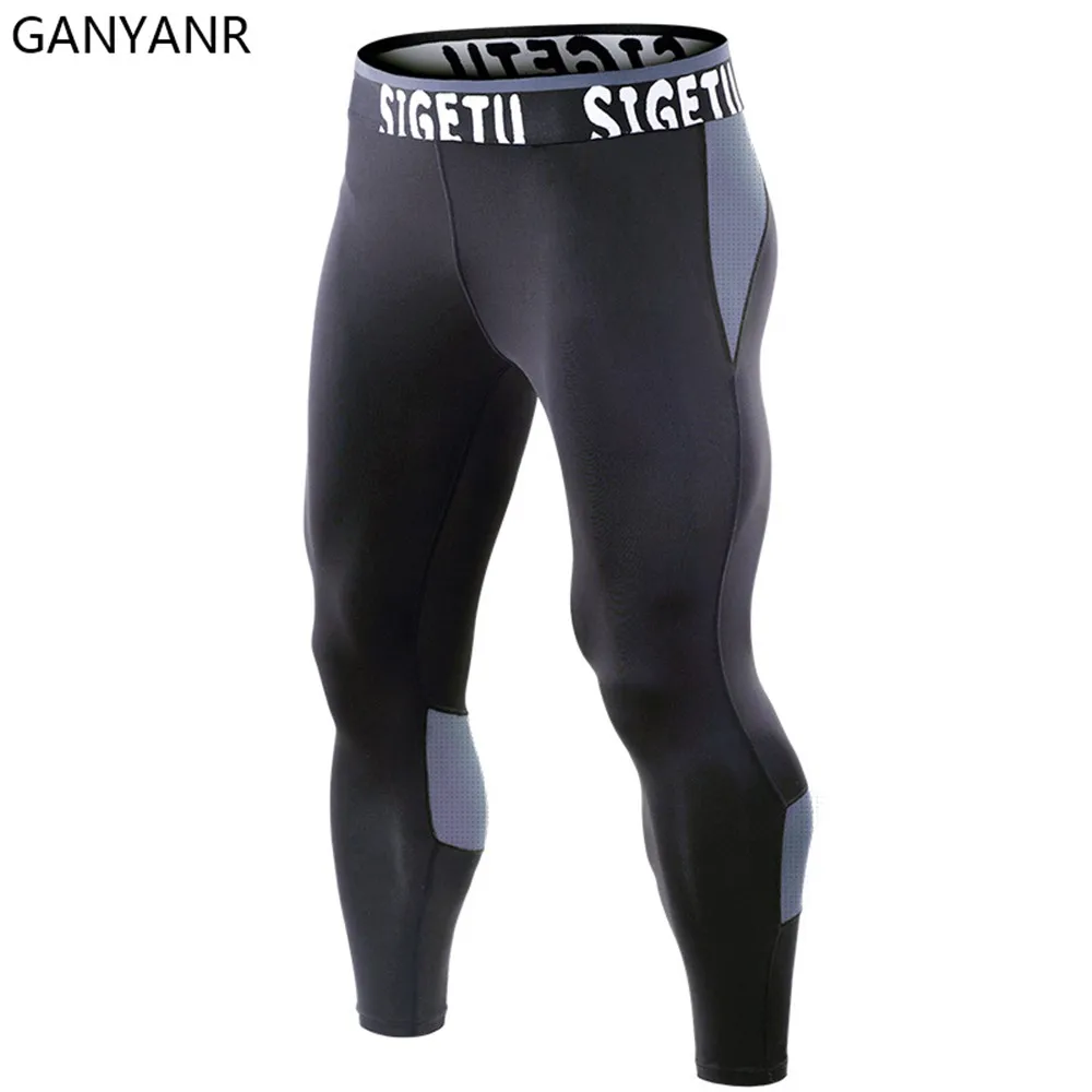 GANYANR legginsy do biegania mężczyźni trening Fitness dres kompresyjne zimowe legginsy do biegania do koszykówki piłkarskie spodnie Cargo sportowe