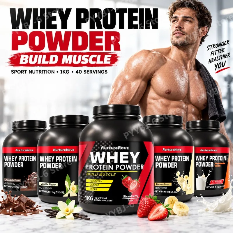 NurtureNova Whey Protein Powder for Build Muscle and Workout Recovery, 1 Kg Net Weight, Vanilla Flavor for Adults, 40 Servings