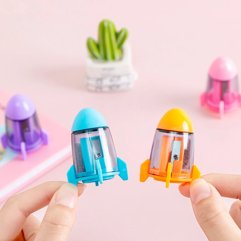 1-4 pcs Cute Candy Color Rocket Shape Sharpeners Korean Stationery Novelty