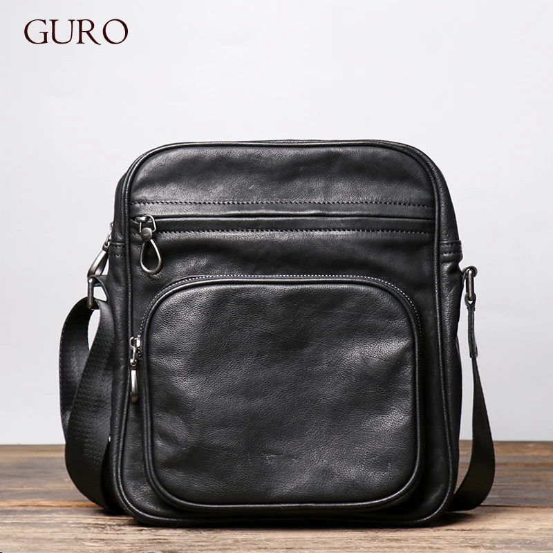 GURO Men's Genuine Leather Shoulder Bag Luxury Design Trend Crossbody Top Layer Cowhide Messenger Bag Daily Casual Business Bags