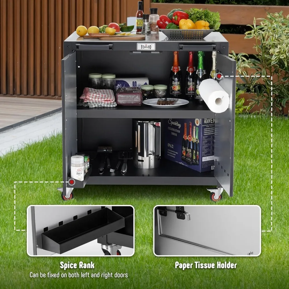 Grill Table, Outdoor Bar Cart Grill Cart with Storage Cabinet,Modular Outdoor Kitchen Island, Outdoor Grill Station