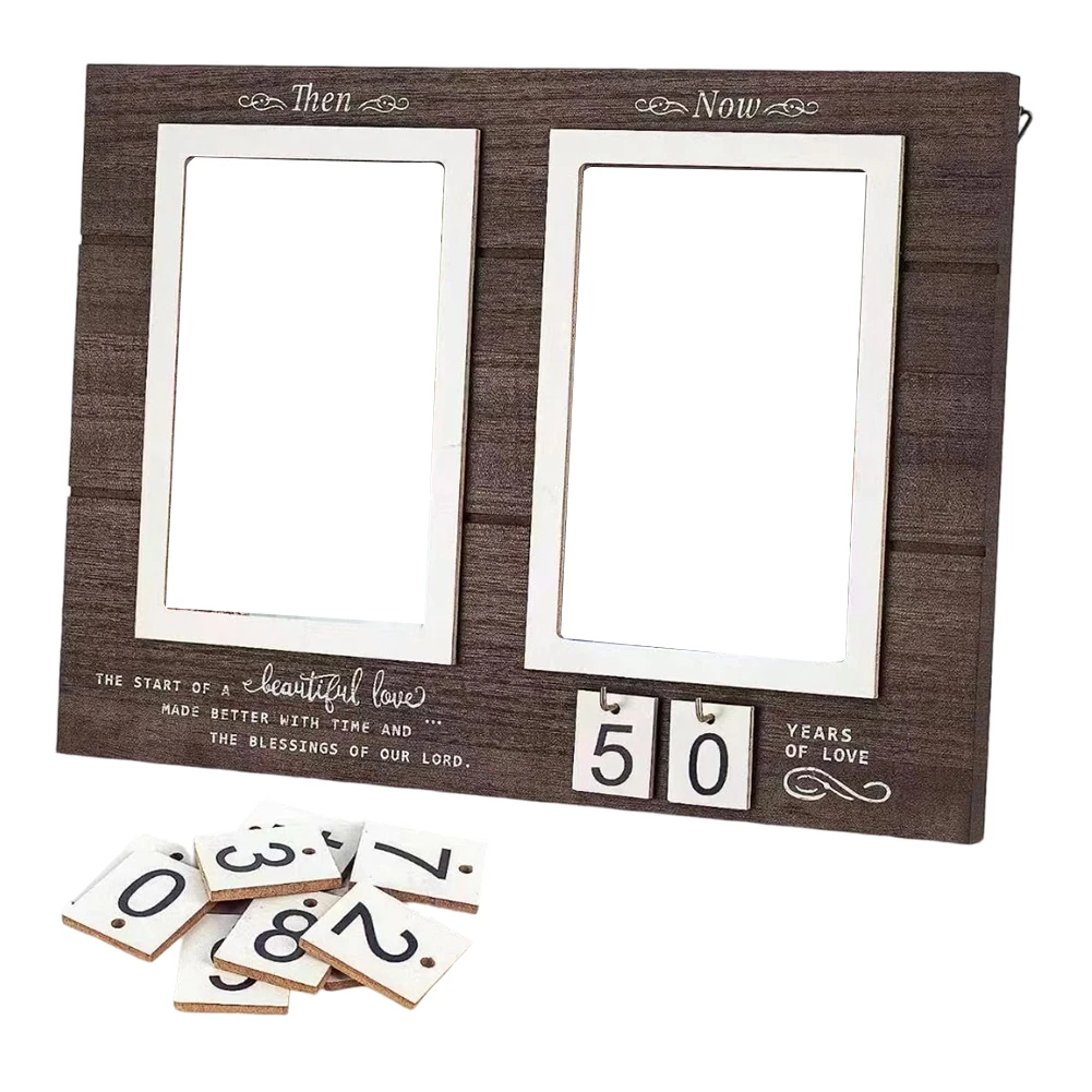 Wood Anniversary Photo Frame with Personalized For Then & Now Photo Display for Commemorating Significant Couple Anniversaries