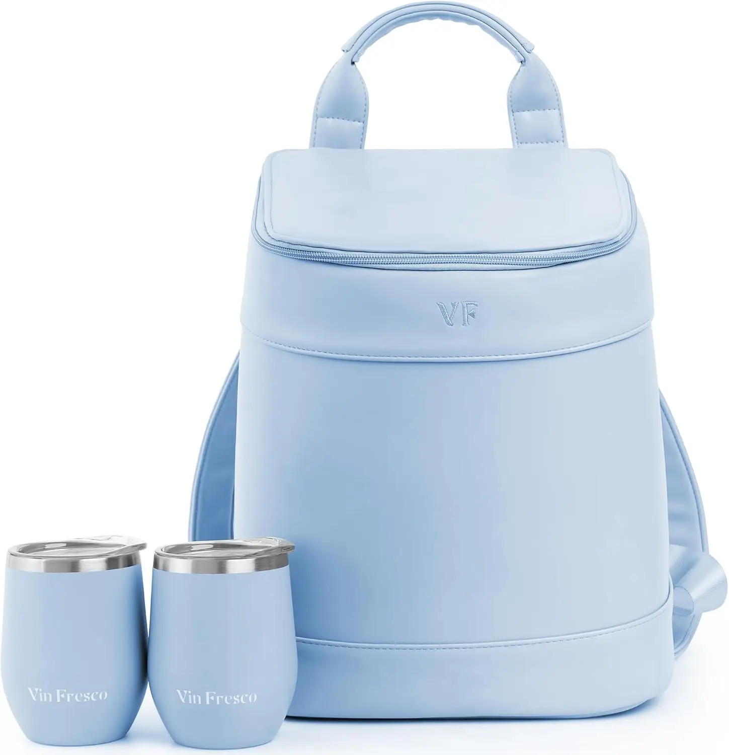 Mochila Nevera Aislada con 2 Vasos para Vino – Bolsa de Picnic de Cuero Vegano a Prueba de Fugas – Capacidad para 24 Latas