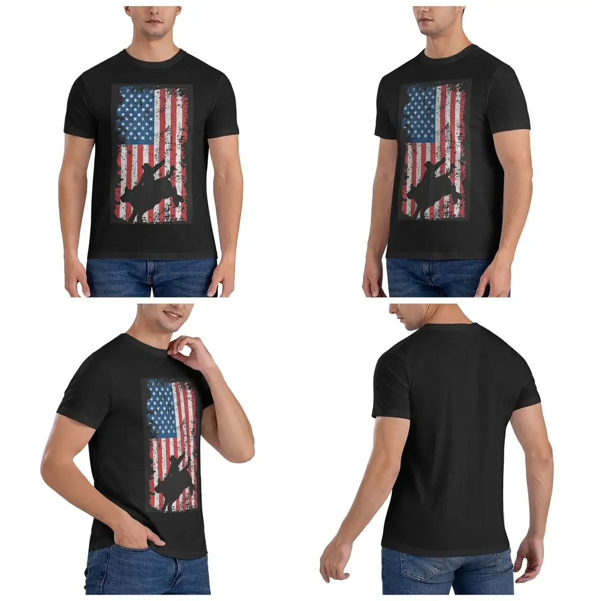 100% Cotton Bull Rider, Rodeo, American Flag T-Shirt Men's Classic Oversized T Shirt Men Crew Neck Summer Shirts Tops S-6XL