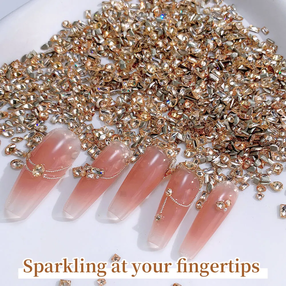 แชมเปญ Mini Flatback Zircon Rhinestones สําหรับเล็บ 5A ประกายชี้ด้านล่างแบนเล็บอัญมณีเจล Cat Eye Nail Art