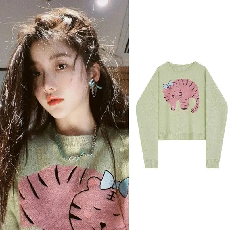 

Women Clothing 2022 New Arrivals Korean Fashion Round Neck Pullover Cartoon Long Sleeve Cute Sweater Women Ins Y2k Clothes