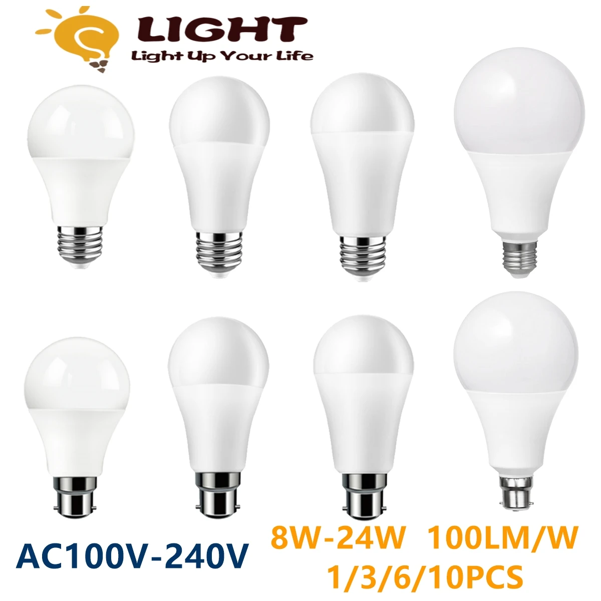 1-10PCS LED energy saving bulb AC120V AC220V 8W-24W E27 B22 high lumen without flicker 3000K/4000K/6000K warm white light