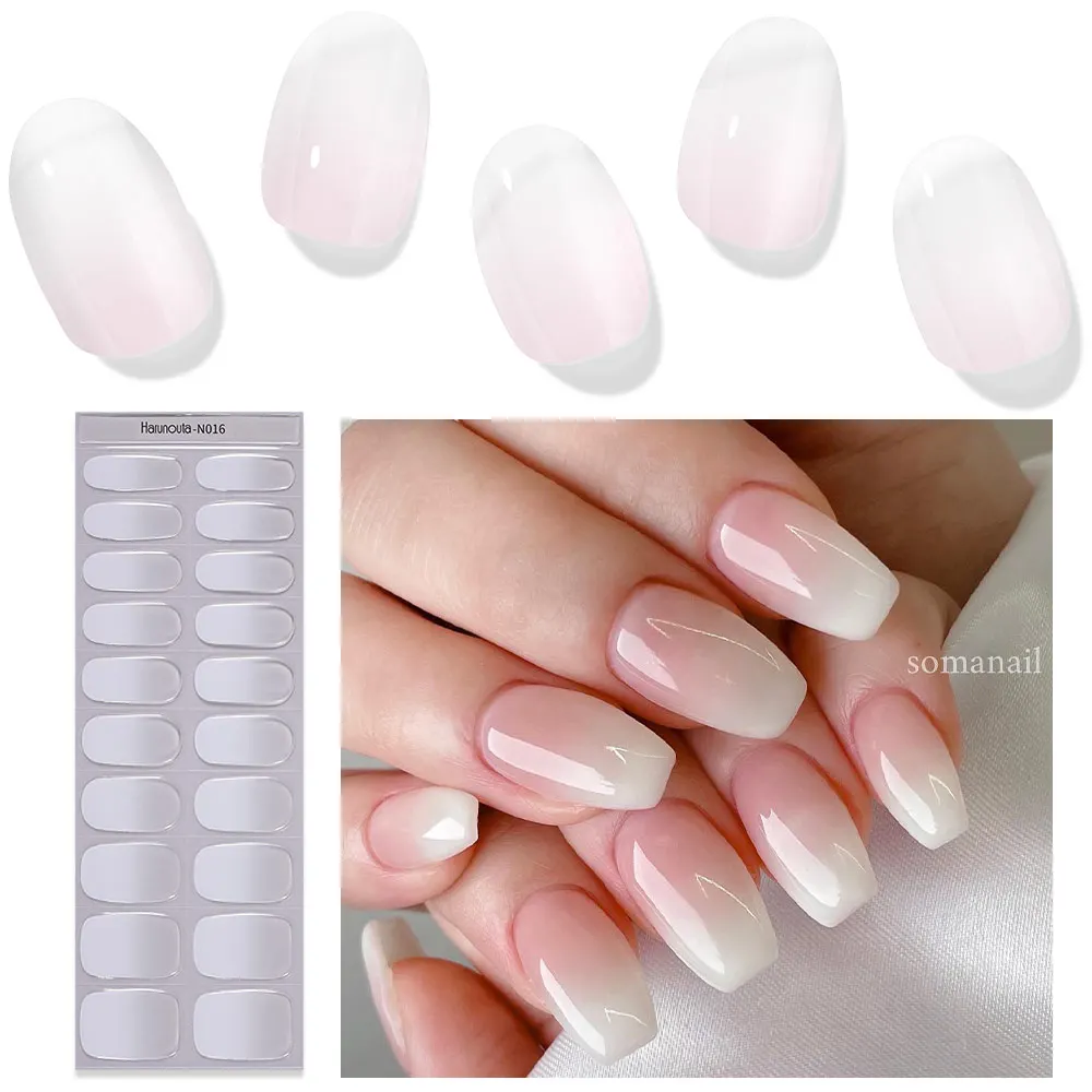 Harunouta Semi Cured Gel Nail Stickers Sparkly Shinning Gel UV Nail Sticker Long-Lasting Solid Nail Wrap Manicure Decoration DIY