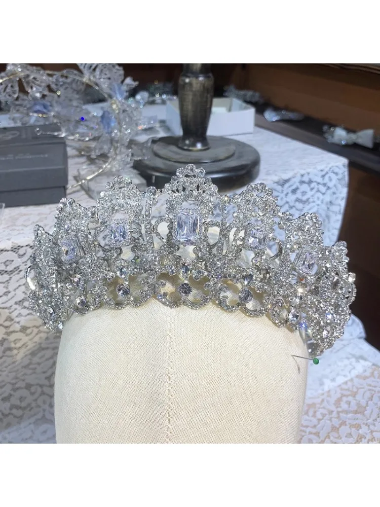 Bridal wedding zircon three-dimensional European big crown wedding accessories main yarn crown