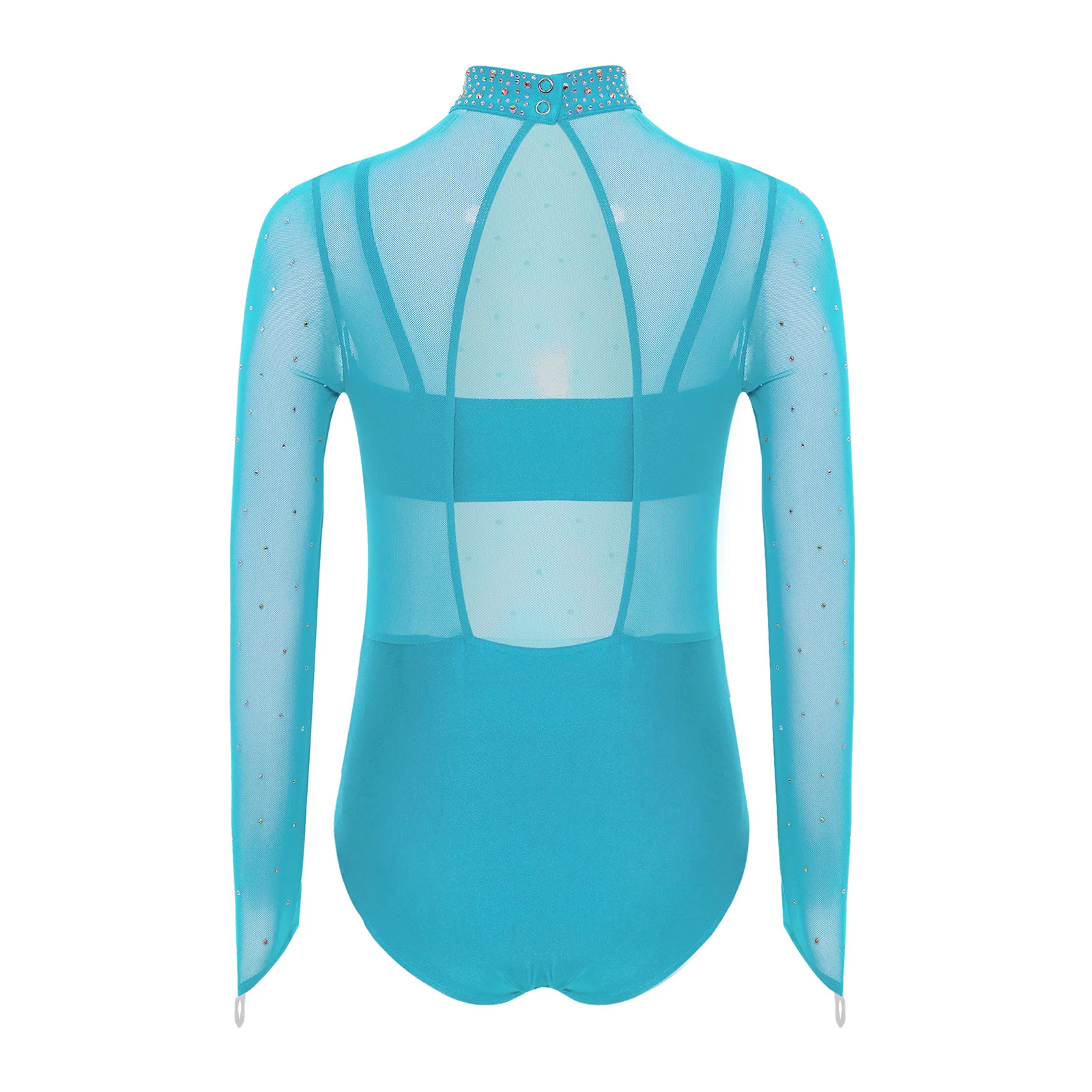 어린이 소녀 체조 발레 레오타드 피겨 스케이팅 점프수트 긴 소매 라인스톤 시스루 메쉬 바디수트 유니타드 캐미솔 포함