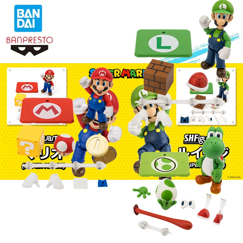 Em Estoque Bandai Banpresto S.H.Figuarts Super Mario Brothers Super Mario Mario Yoshi Luigi Anime Modelo Articulado Colecionável Brinquedo Presente